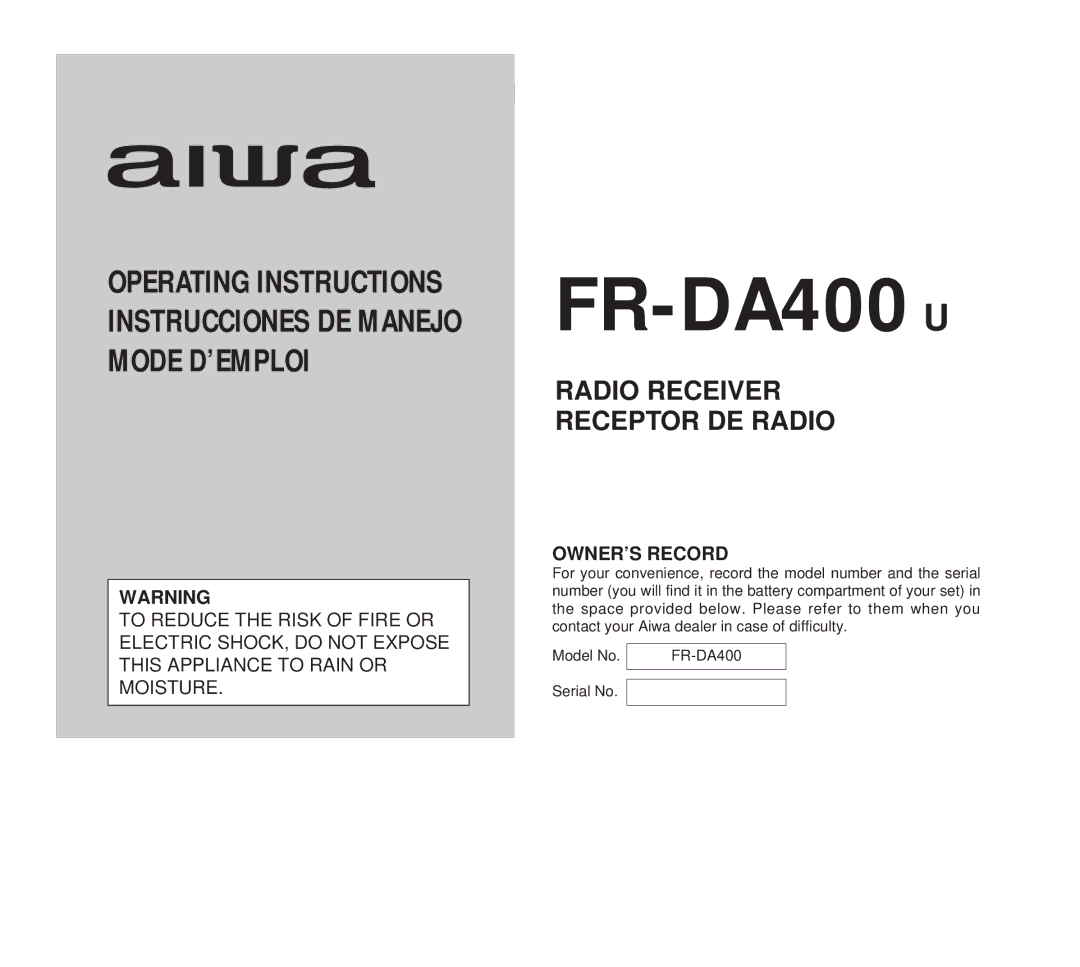 Aiwa operating instructions FR-DA400 U 