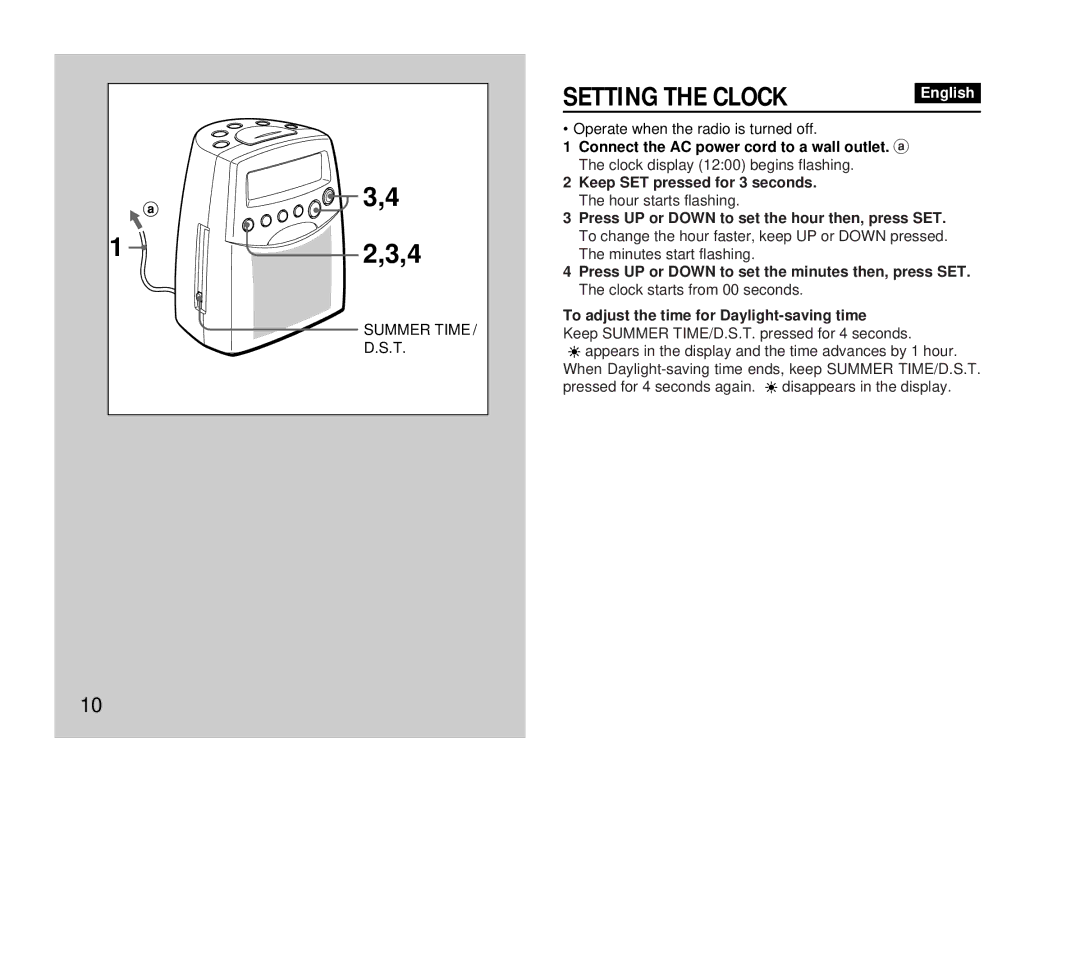 Aiwa FR-DA400 operating instructions Setting the Clock, Connect the AC power cord to a wall outlet. a 