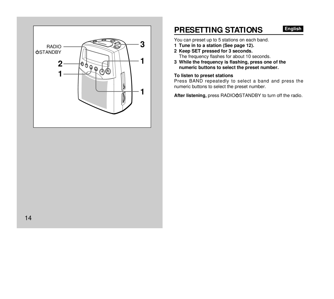 Aiwa FR-DA400 Presetting Stations, Tune in to a station See Keep SET pressed for 3 seconds, To listen to preset stations 