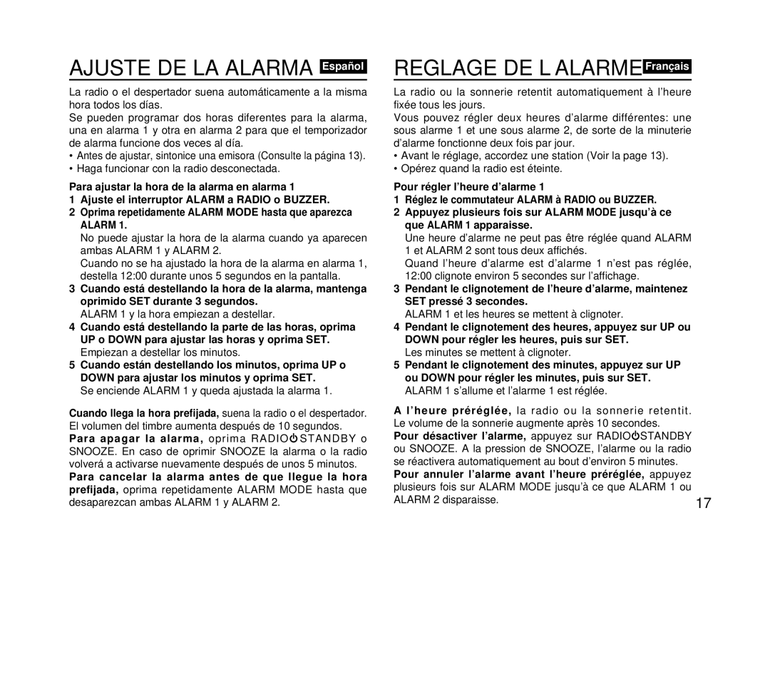 Aiwa FR-DA400 operating instructions Ajuste DE LA Alarma, Pour régler l’heure d’alarme 