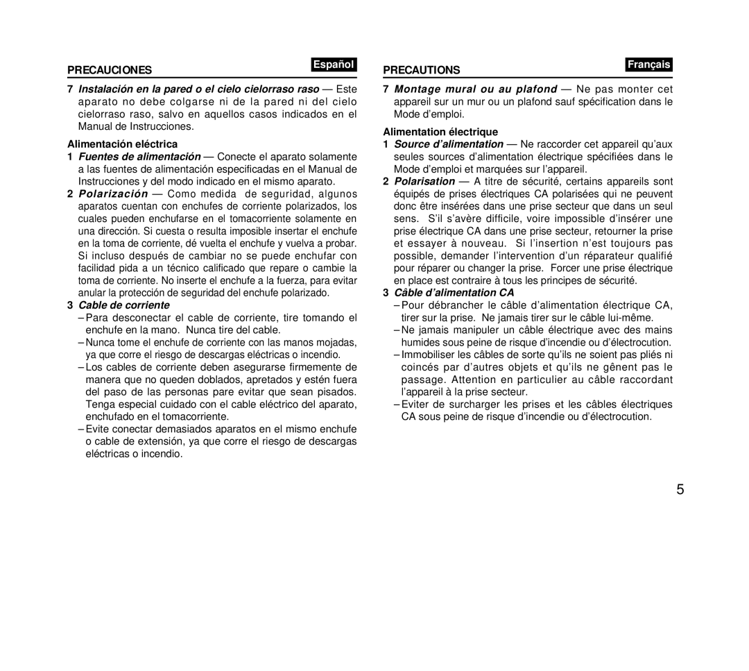 Aiwa FR-DA400 operating instructions Alimentación eléctrica, Alimentation électrique 