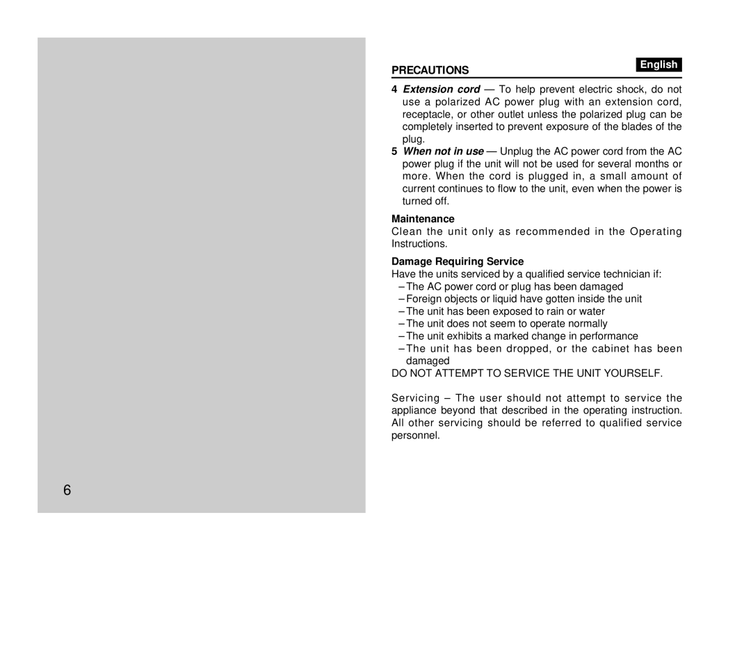 Aiwa FR-DA400 operating instructions Maintenance, Damage Requiring Service 