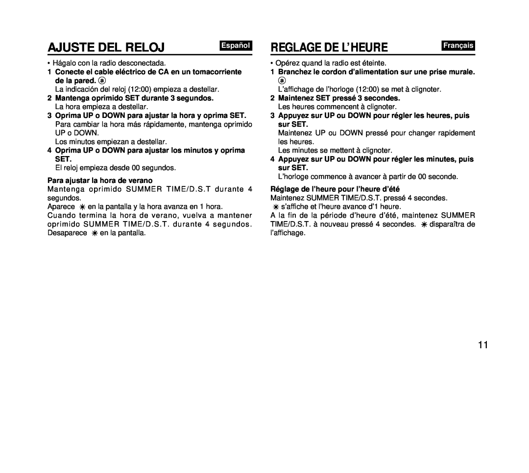 Aiwa FR-DA400 operating instructions Ajuste Del Reloj, Reglage De L’Heure 