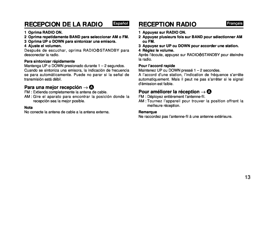 Aiwa FR-DA400 operating instructions Reception Radio, Recepcion De La Radio 