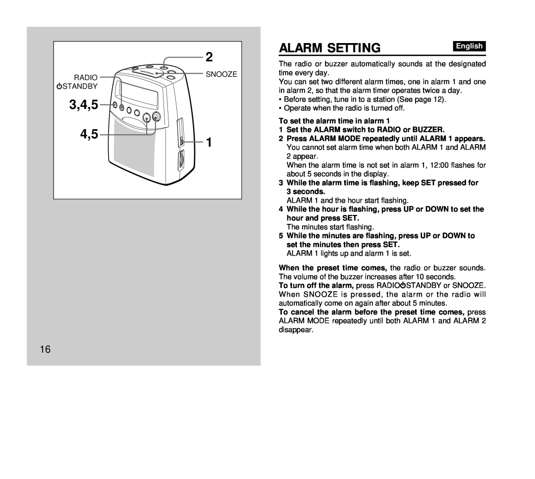 Aiwa FR-DA400 operating instructions Alarm Setting, 3,4,5 4,5 