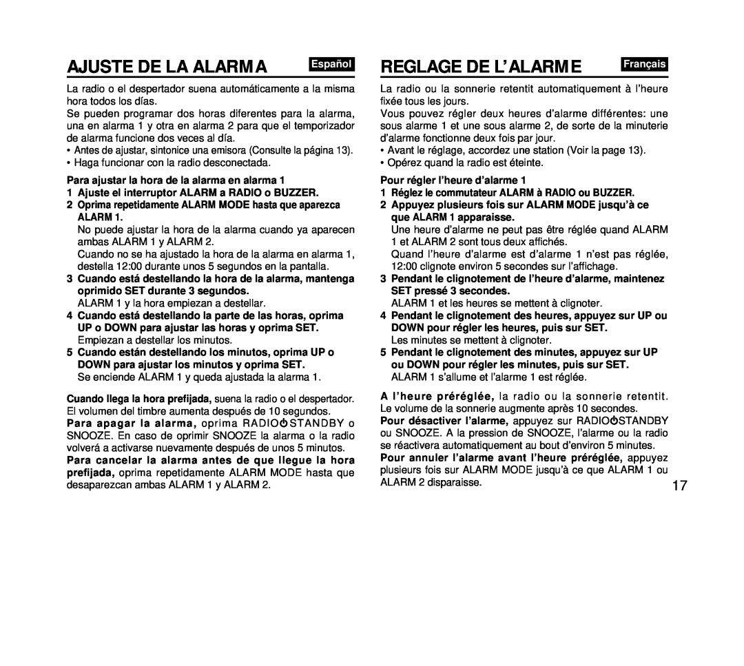 Aiwa FR-DA400 operating instructions Ajuste De La Alarma, Reglage De L’Alarme 