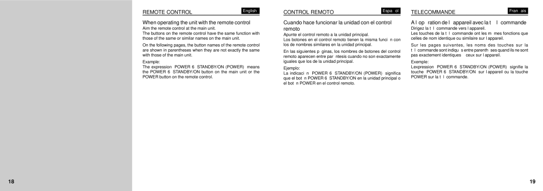 Aiwa FR-TC5500 manual Remote Control, Control Remoto, Telecommande 