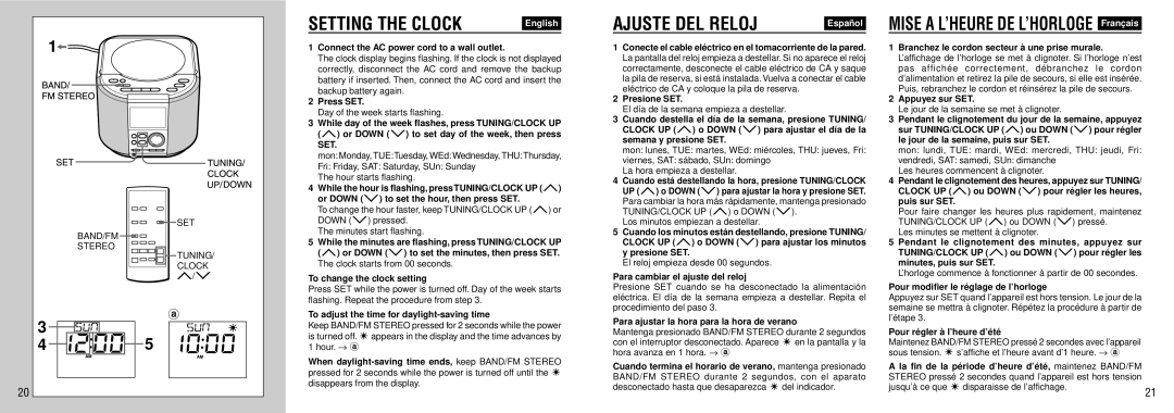 Aiwa FR-TC5500 manual Setting the Clock, Ajuste DEL Reloj 
