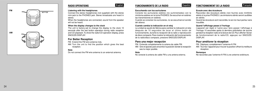 Aiwa FR-TC5500 manual Radio Operations, Funcionamiento DE LA Radio, Fonctionnement DE LA Radio 