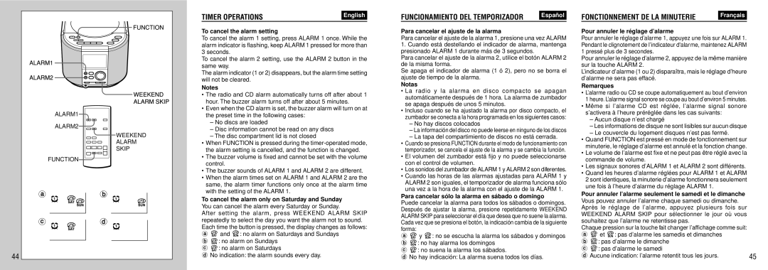 Aiwa FR-TC5500 manual To cancel the alarm setting, Para cancelar el ajuste de la alarma, Pour annuler le ré glage d’alarme 