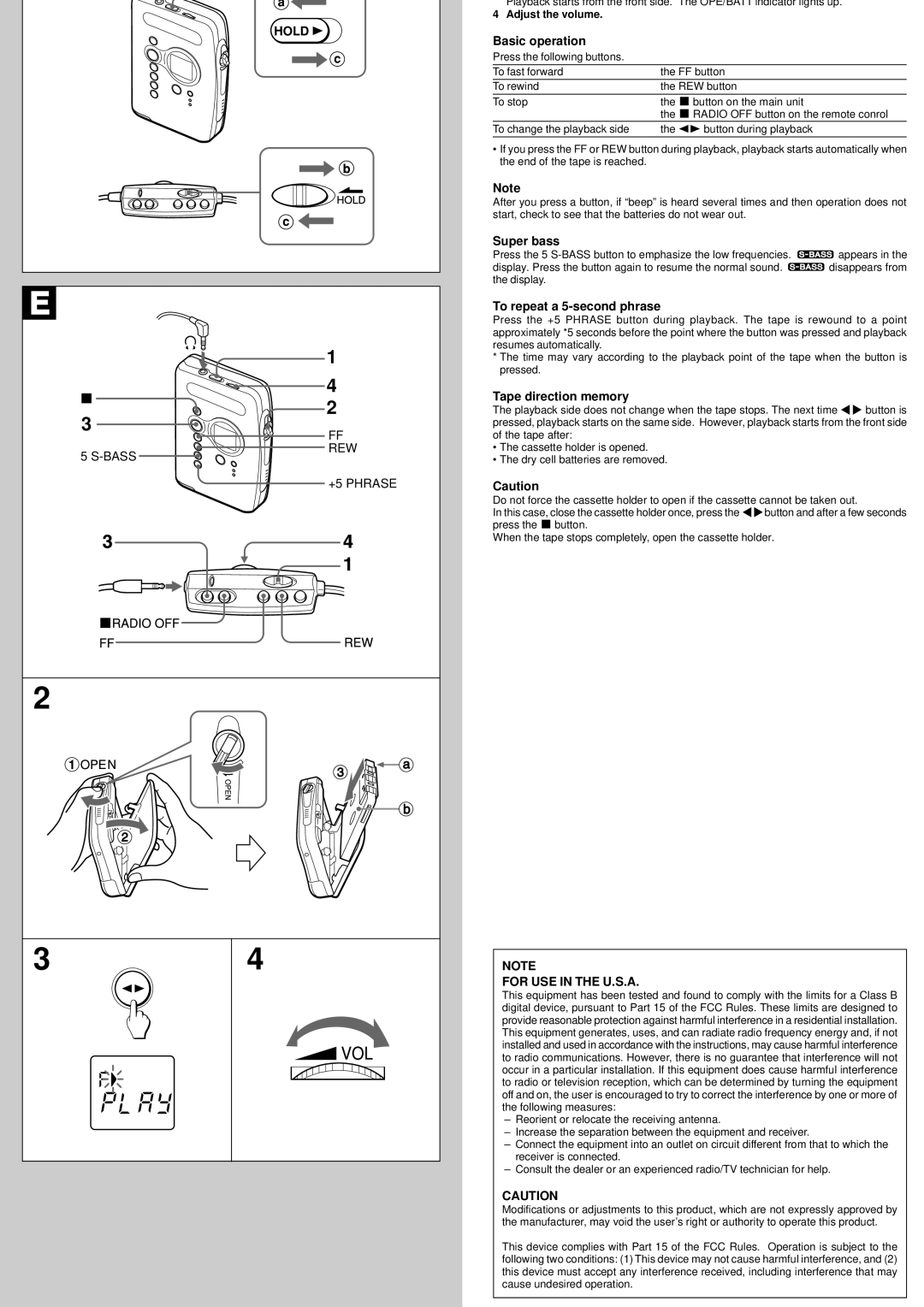 Aiwa HS-RX418 operating instructions Basic operation, Super bass, To repeat a 5-second phrase, Tape direction memory 