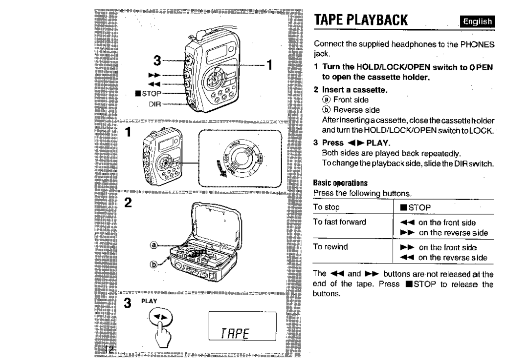 Aiwa HS-SP570 manual Tape Playback ma, Stop 