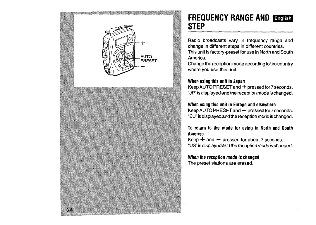 Aiwa HS-SP570 manual Frequency Range Step, When usingthis unit in Japarr 