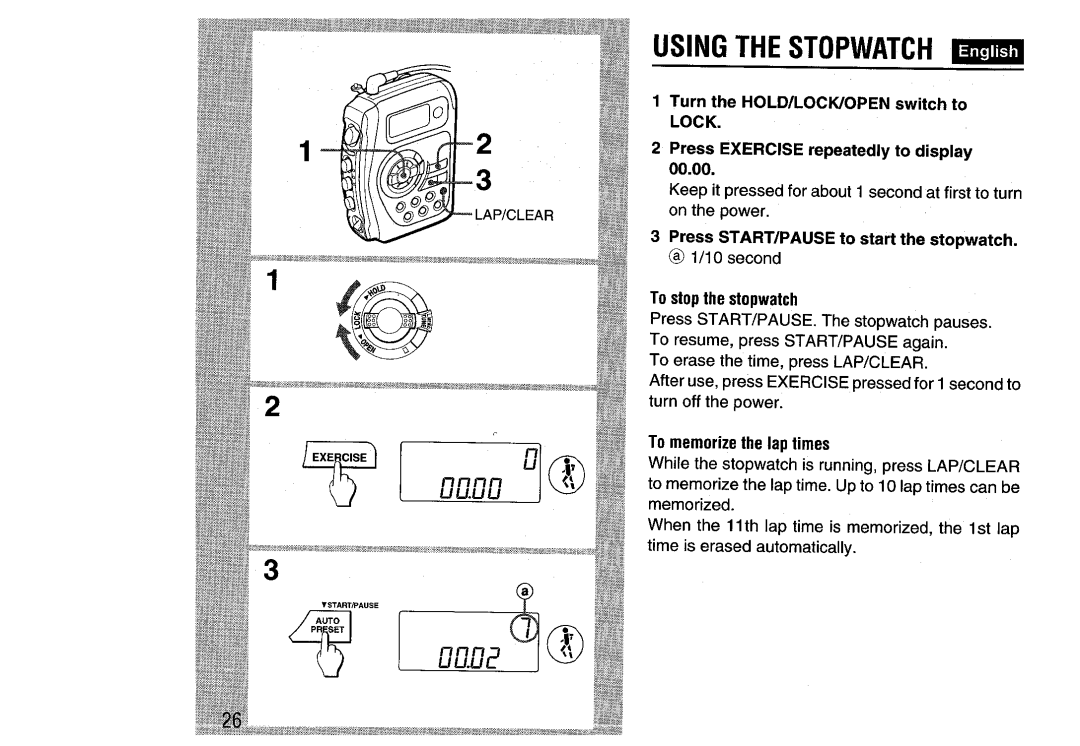 Aiwa HS-SP570 manual Using the Stopwatch, 00.00 