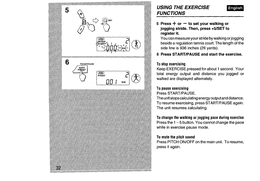 Aiwa HS-SP570 manual Using the Exercise Functions, To pause exercising Press START/PAUSE 