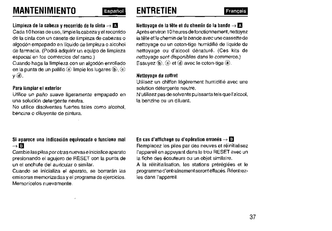 Aiwa HS-SP570 manual Mantenimiento, Entretien, Para Iimpiar el exterior, Si aparece una indication equivocadao funciona mal 