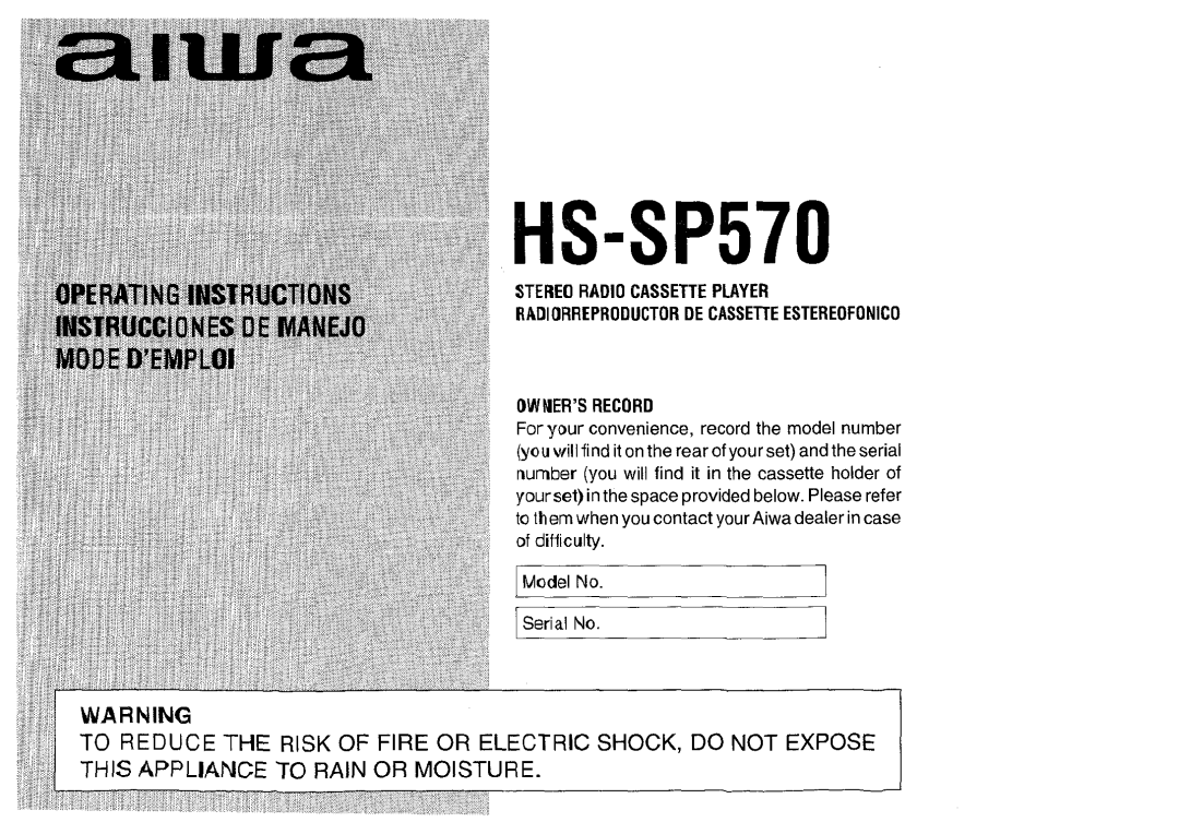 Aiwa HS-SP570 manual I“IS”SP570 