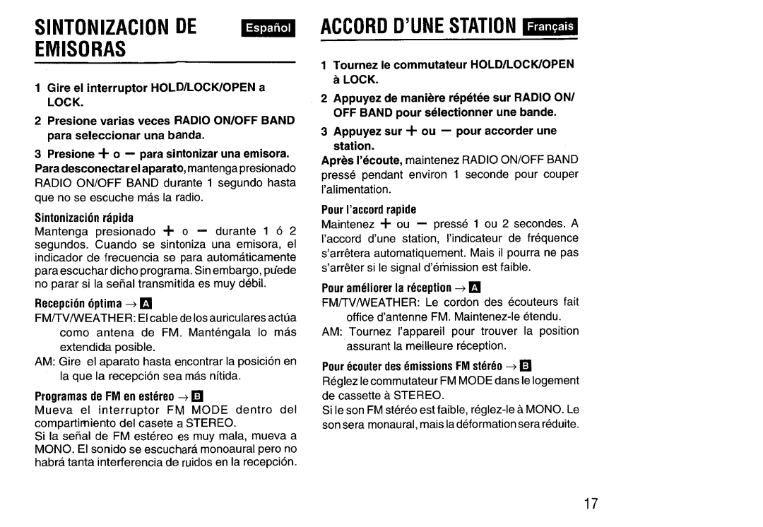 Aiwa HS-SP570 manual Sintonizacion De Emisoras, ACCORD D’UNE STATION m, Presione + 0- para sintonizar una emisora 