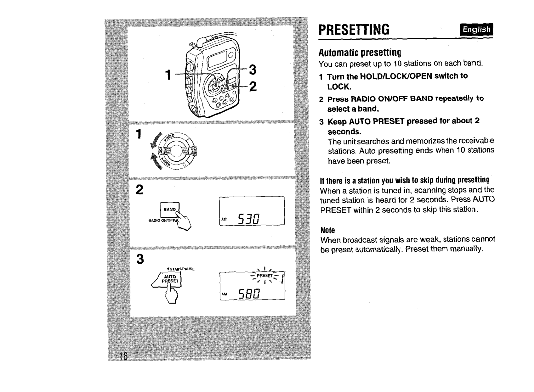 Aiwa HS-SP570 manual PRESETTINGmm, Automatic presetting 
