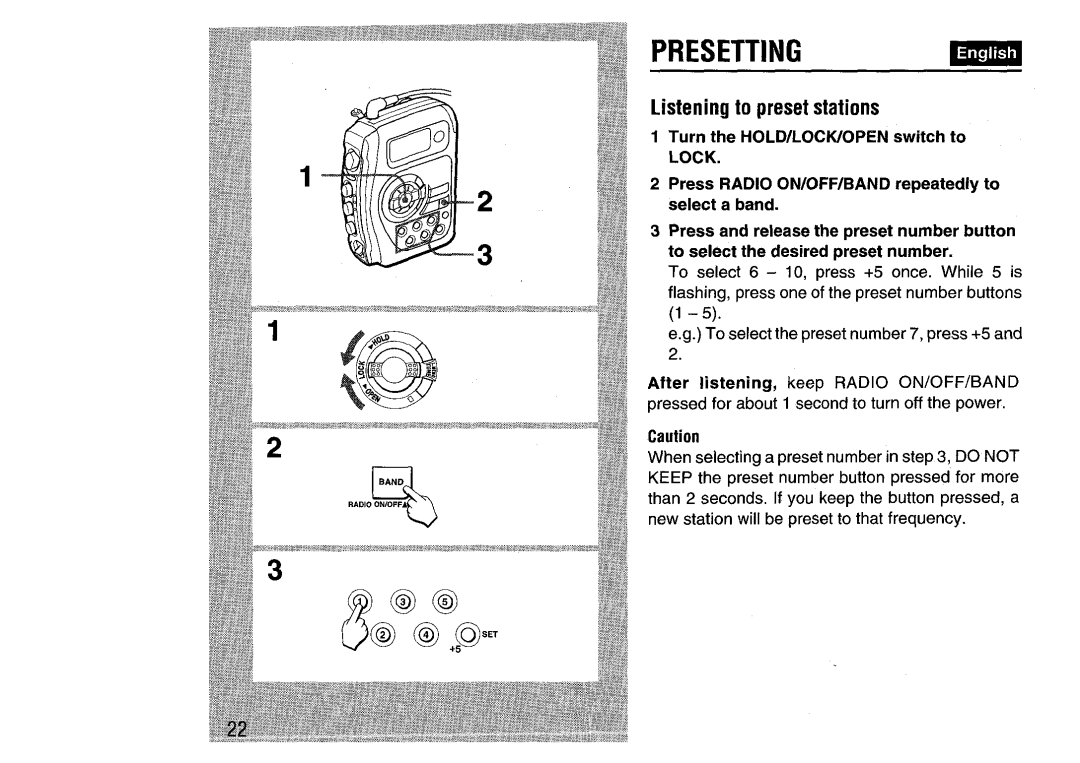 Aiwa HS-SP570 manual PRESETTINGmm, Listening to preset stations, WEI 8 @ @ ,Q’” 
