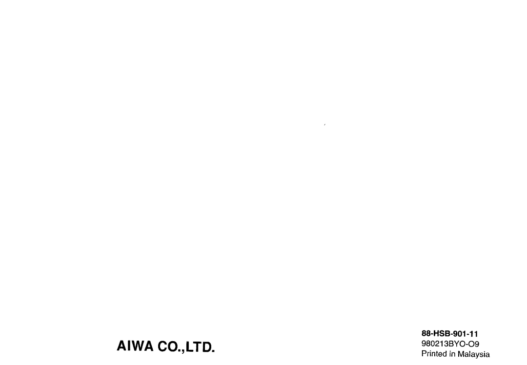 Aiwa HS-SP570 manual HSB-901 98021 3BY0-09, Printed in Malaysia 