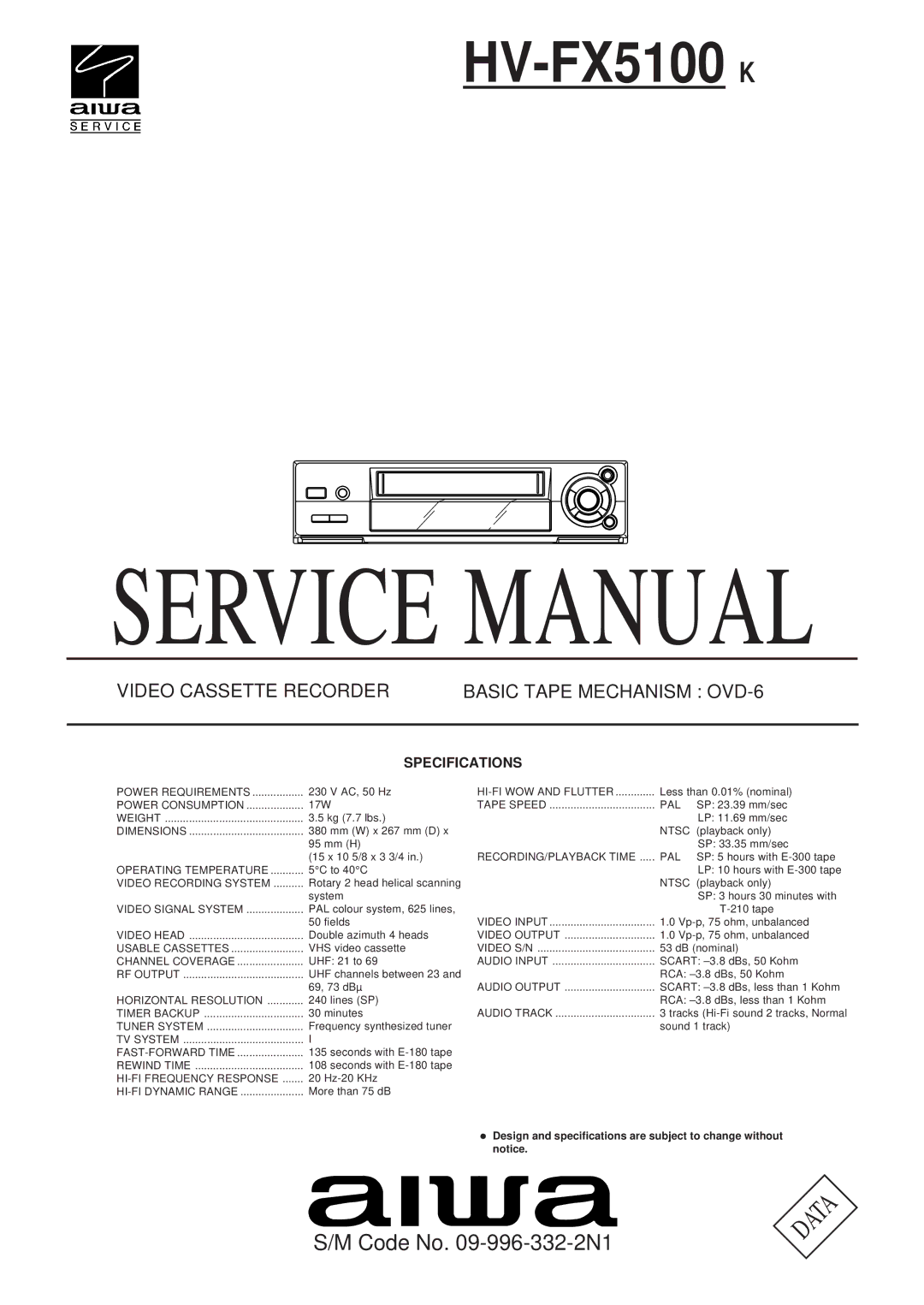 Aiwa service manual HV-FX5100 K 