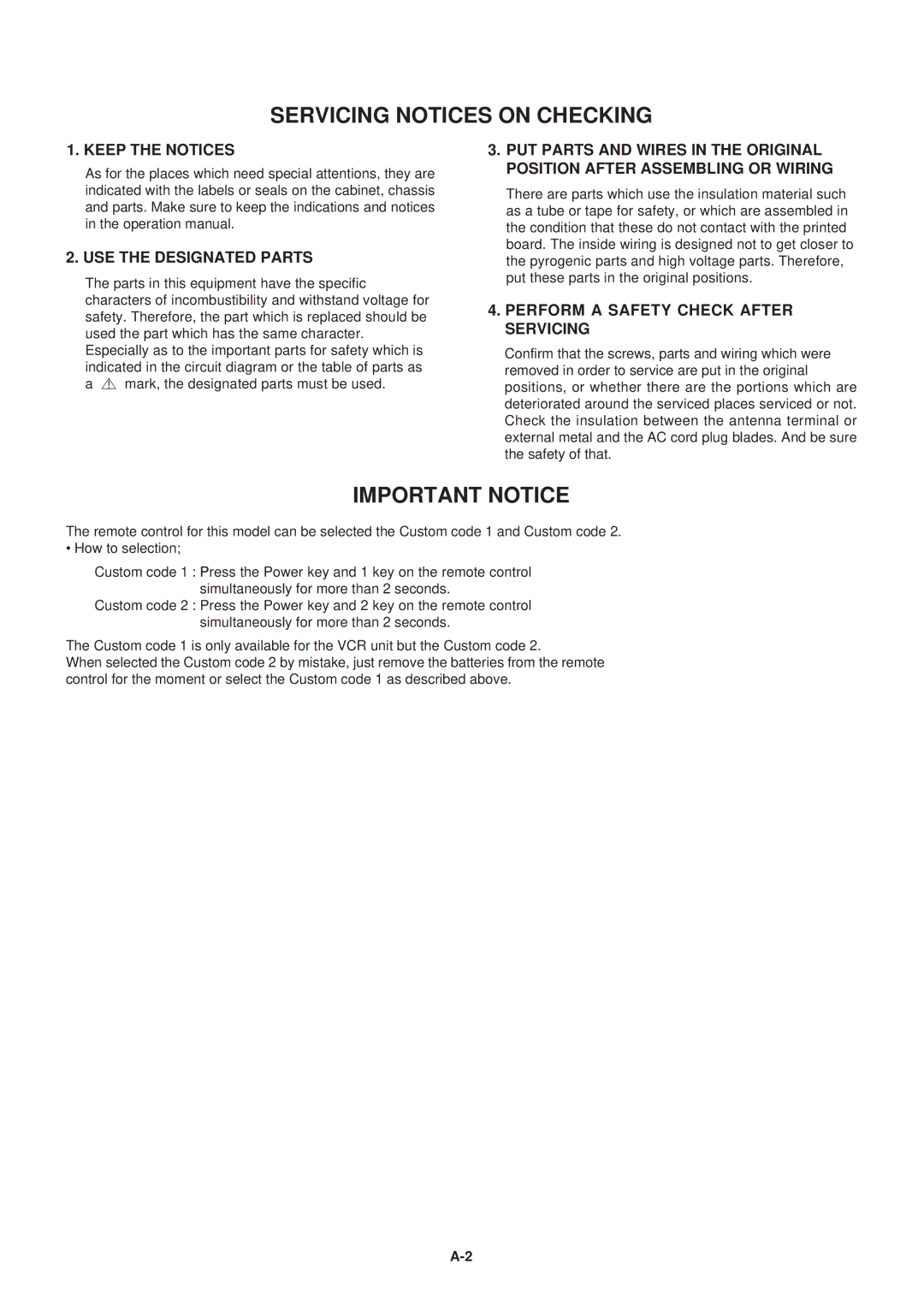 Aiwa HV-FX5100 service manual Servicing Notices on Checking, Important Notice 