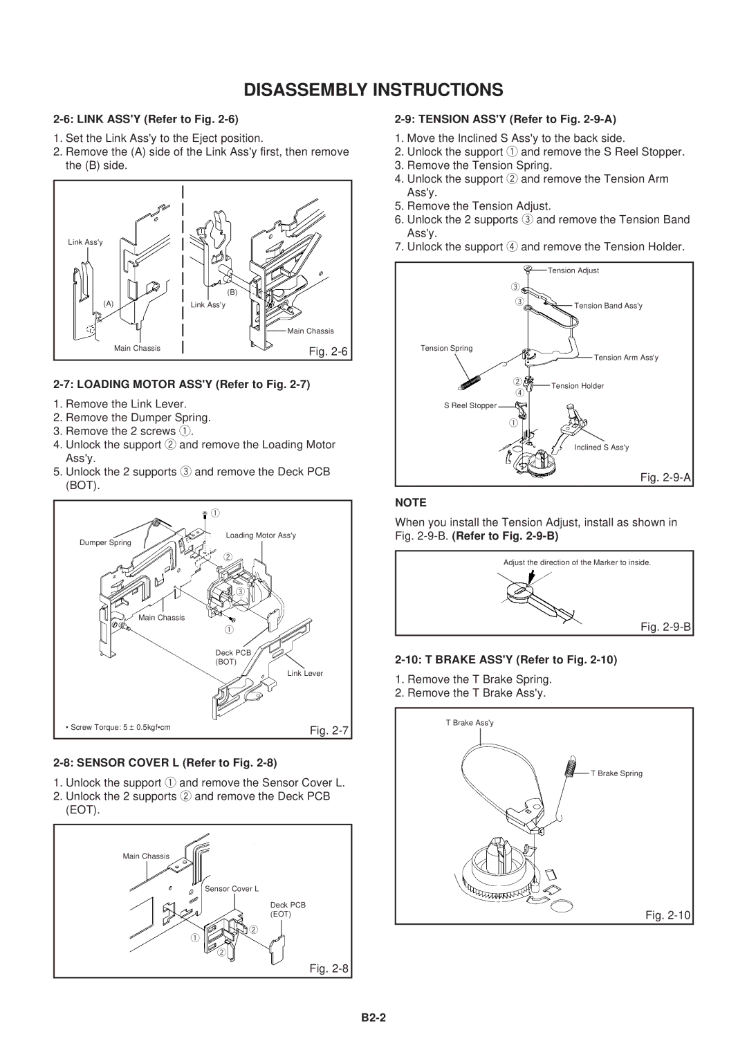 Aiwa HV-FX5100 service manual Link Assy Refer to Fig, Tension Assy Refer to -9-A, Loading Motor Assy Refer to Fig, B2-2 