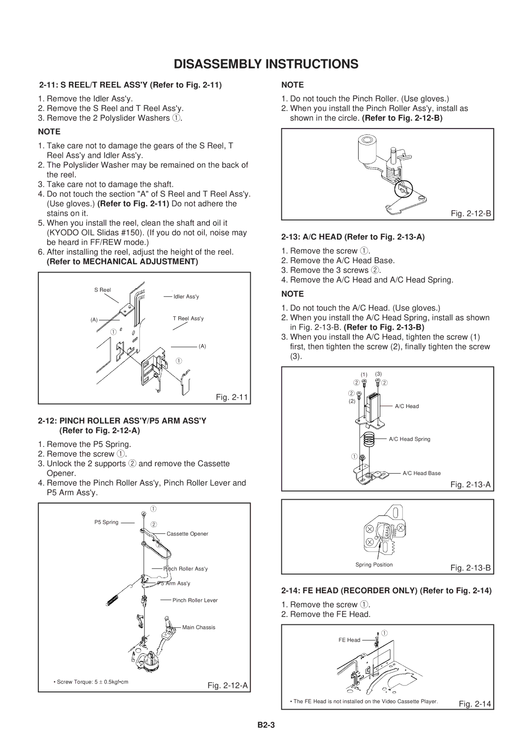 Aiwa HV-FX5100 REEL/T Reel Assy Refer to Fig, Refer to Mechanical Adjustment, Pinch Roller ASSY/P5 ARM Assy Refer to -12-A 