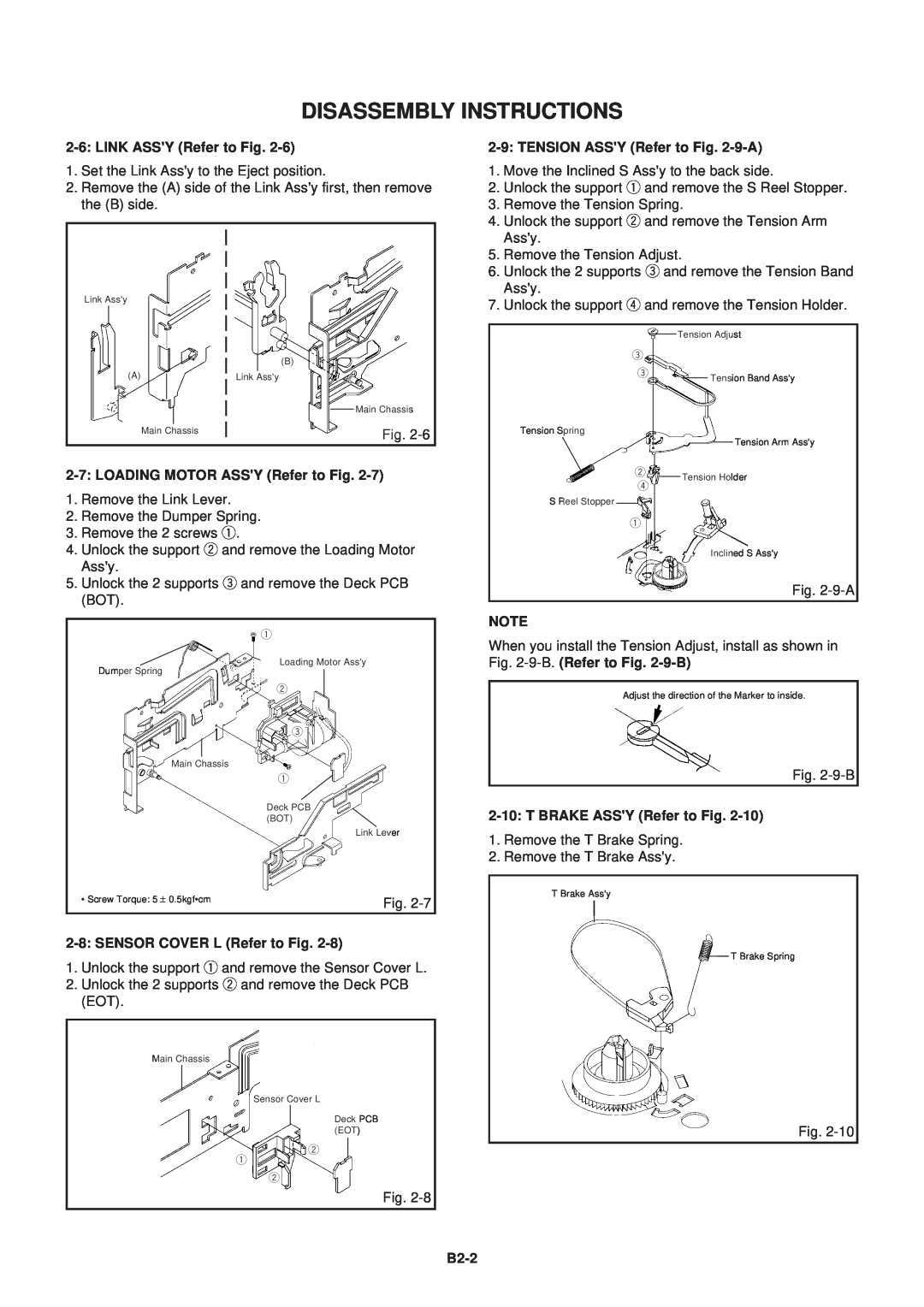Aiwa HV-FX5100 Disassembly Instructions, LINK ASSY Refer to Fig, TENSION ASSY Refer to -9-A, SENSOR COVER L Refer to Fig 