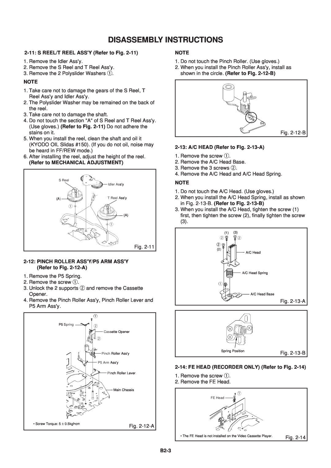 Aiwa HV-FX5100 Disassembly Instructions, S REEL/T REEL ASSY Refer to Fig, Refer to MECHANICAL ADJUSTMENT, B2-3 