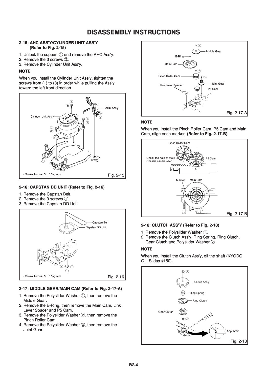 Aiwa HV-FX5100 Disassembly Instructions, AHC ASSY/CYLINDER UNIT ASSY Refer to Fig, CAPSTAN DD UNIT Refer to Fig, B2-4 