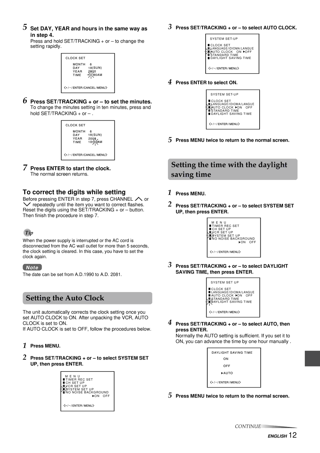 Aiwa HV-FX8100U operating instructions Setting the Auto Clock, Setting the time with the daylight saving time 