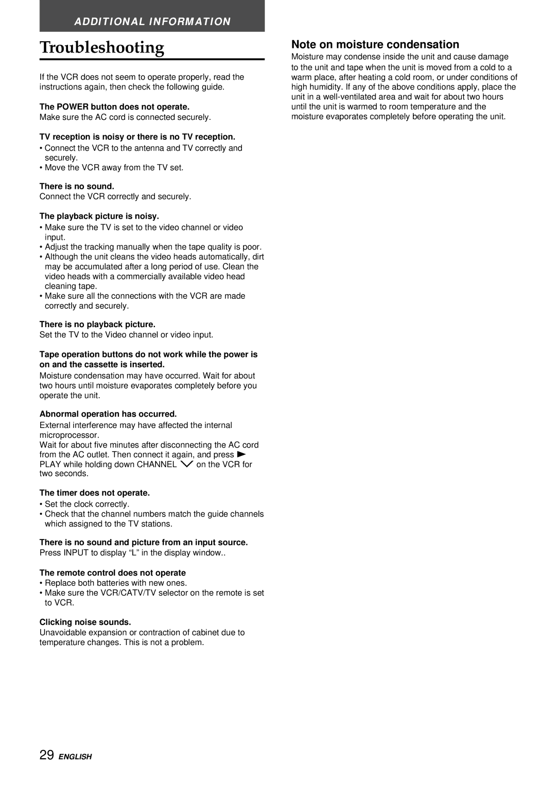 Aiwa HV-FX8100U operating instructions Troubleshooting 