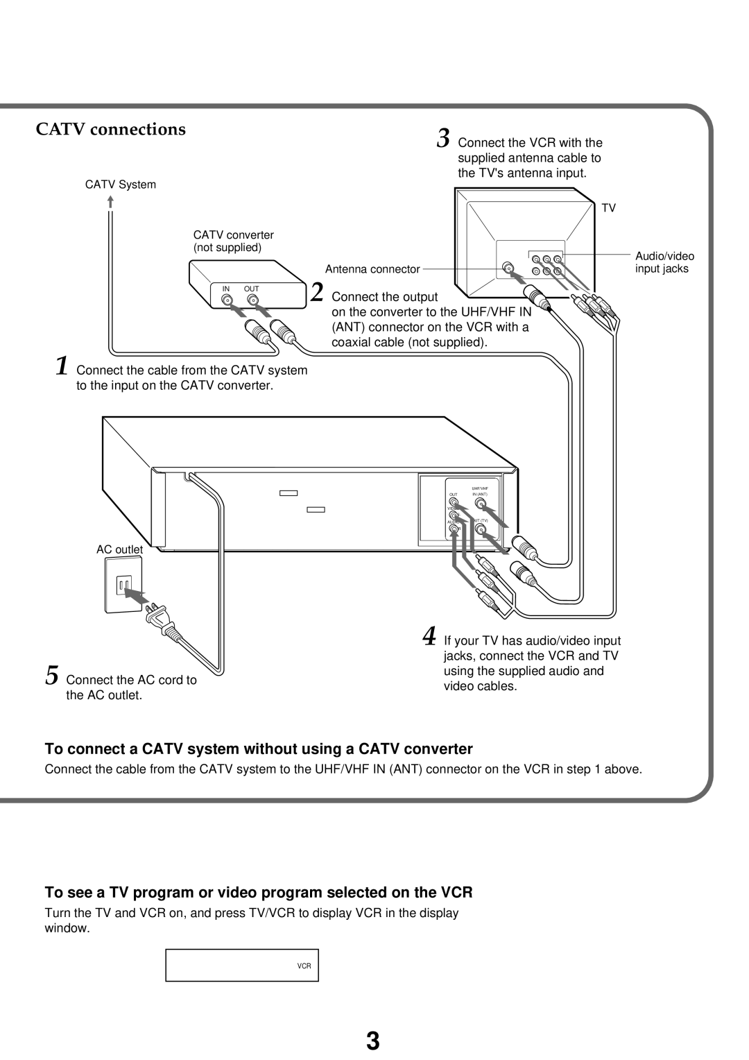 Aiwa HV-FX8100U operating instructions Catv connections, To connect a Catv system without using a Catv converter 