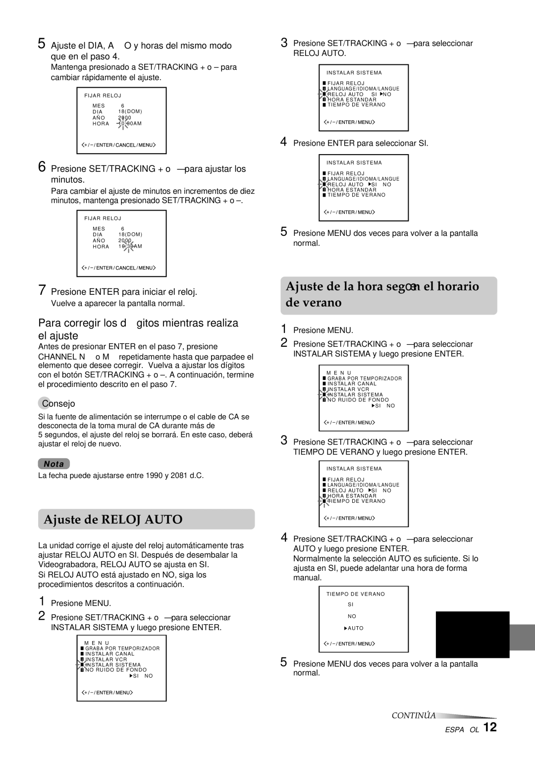 Aiwa HV-FX8100U operating instructions Ajuste de Reloj Auto, Ajuste de la hora según el horario de verano 