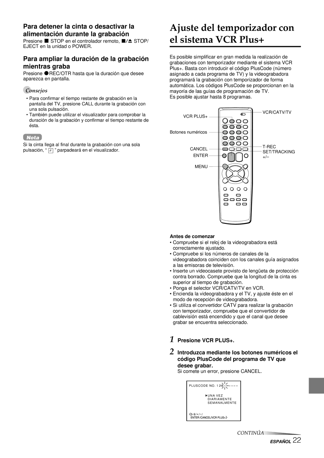 Aiwa HV-FX8100U operating instructions Ajuste del temporizador con el sistema VCR Plus+ 