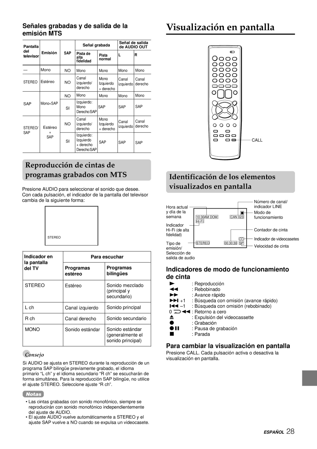 Aiwa HV-FX8100U operating instructions Visualización en pantalla, Reproducción de cintas de programas grabados con MTS 