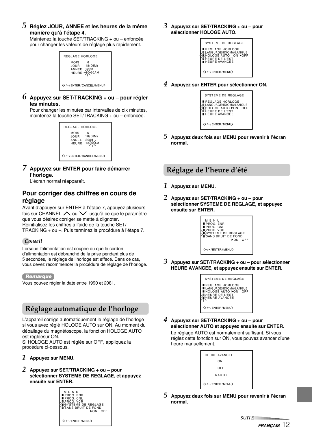 Aiwa HV-FX8100U operating instructions Réglage automatique de l’horloge, Réglage de l’heure d’été 