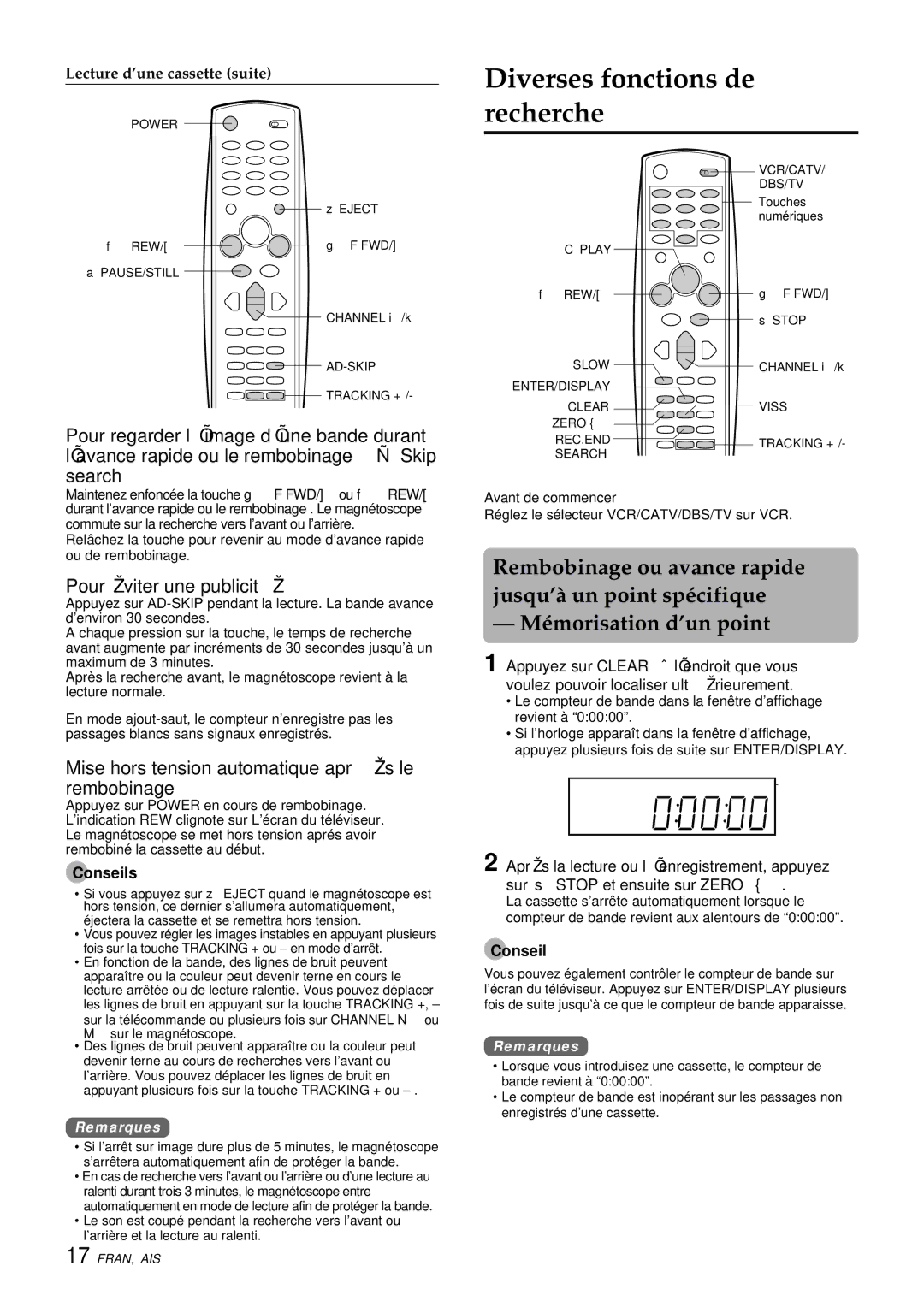 Aiwa HV-FX9000U operating instructions Diverses fonctions de recherche, Pour é viter une publicité 