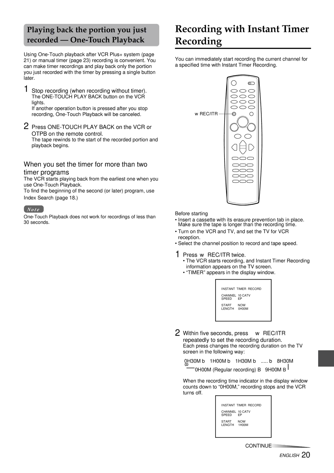 Aiwa HV-FX9000U Recording with Instant Timer Recording, When you set the timer for more than two timer programs 