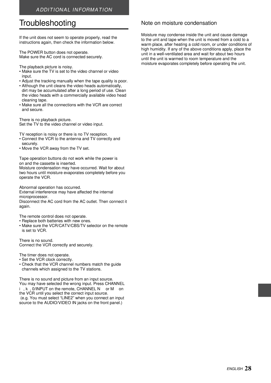 Aiwa HV-FX9000U operating instructions Troubleshooting 