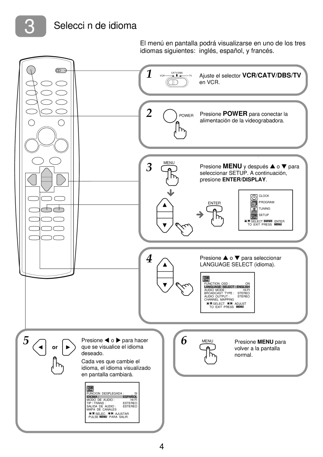 Aiwa HV-FX9000U operating instructions Selección de idioma 