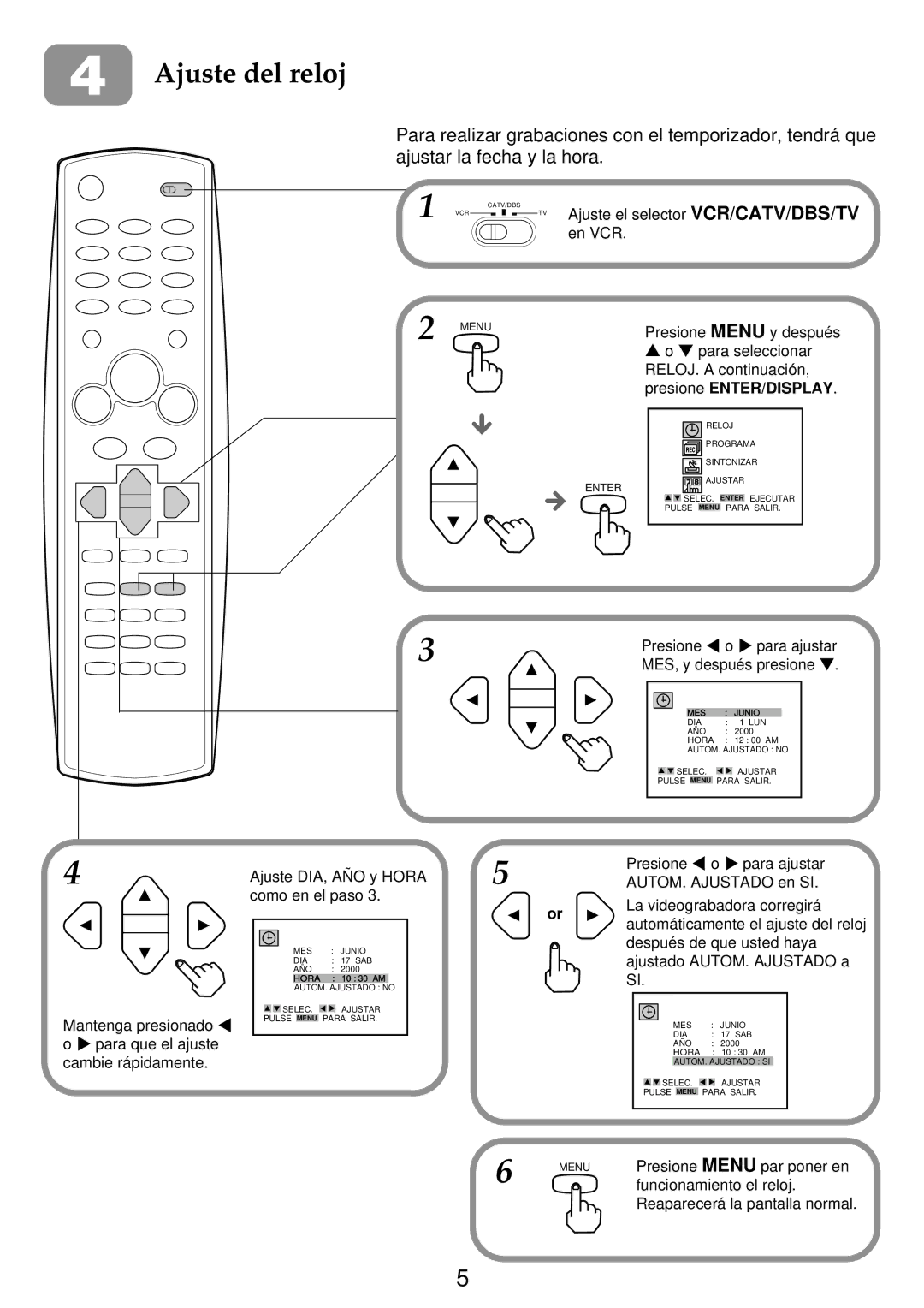 Aiwa HV-FX9000U operating instructions Ajuste del reloj, Presione ENTER/DISPLAY 