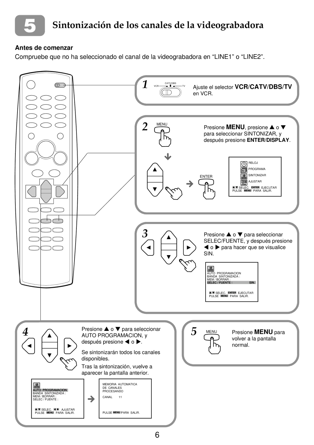 Aiwa HV-FX9000U operating instructions Sintonización de los canales de la videograbadora, Antes de comenzar 