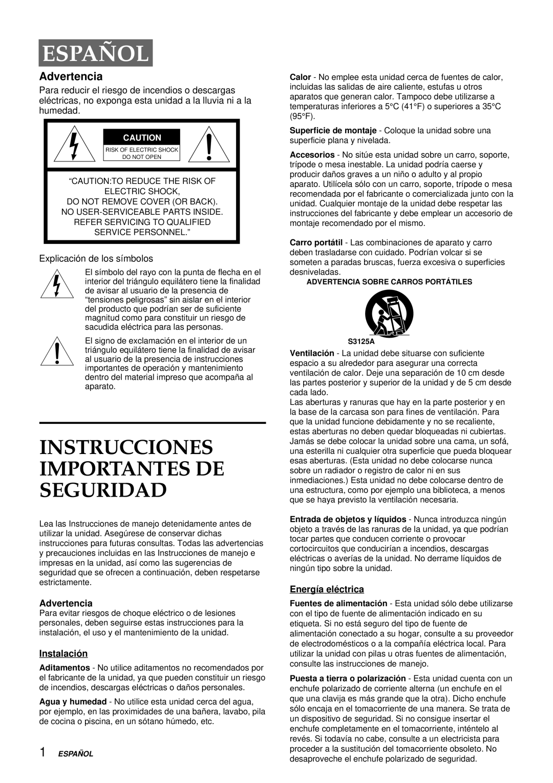 Aiwa HV-FX9000U operating instructions Advertencia, Explicación de los símbolos, Instalació n, Energía elé ctrica 