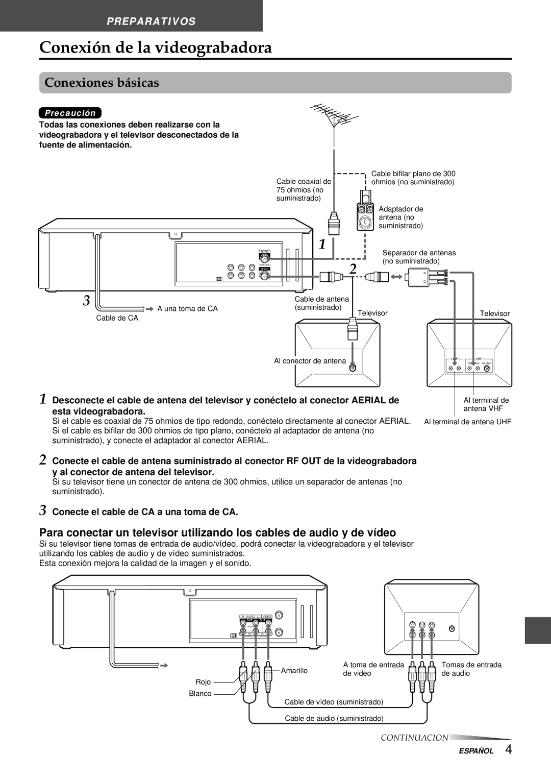 Aiwa HV-FX9000U operating instructions Conexión de la videograbadora, Conecte el cable de CA a una toma de CA 