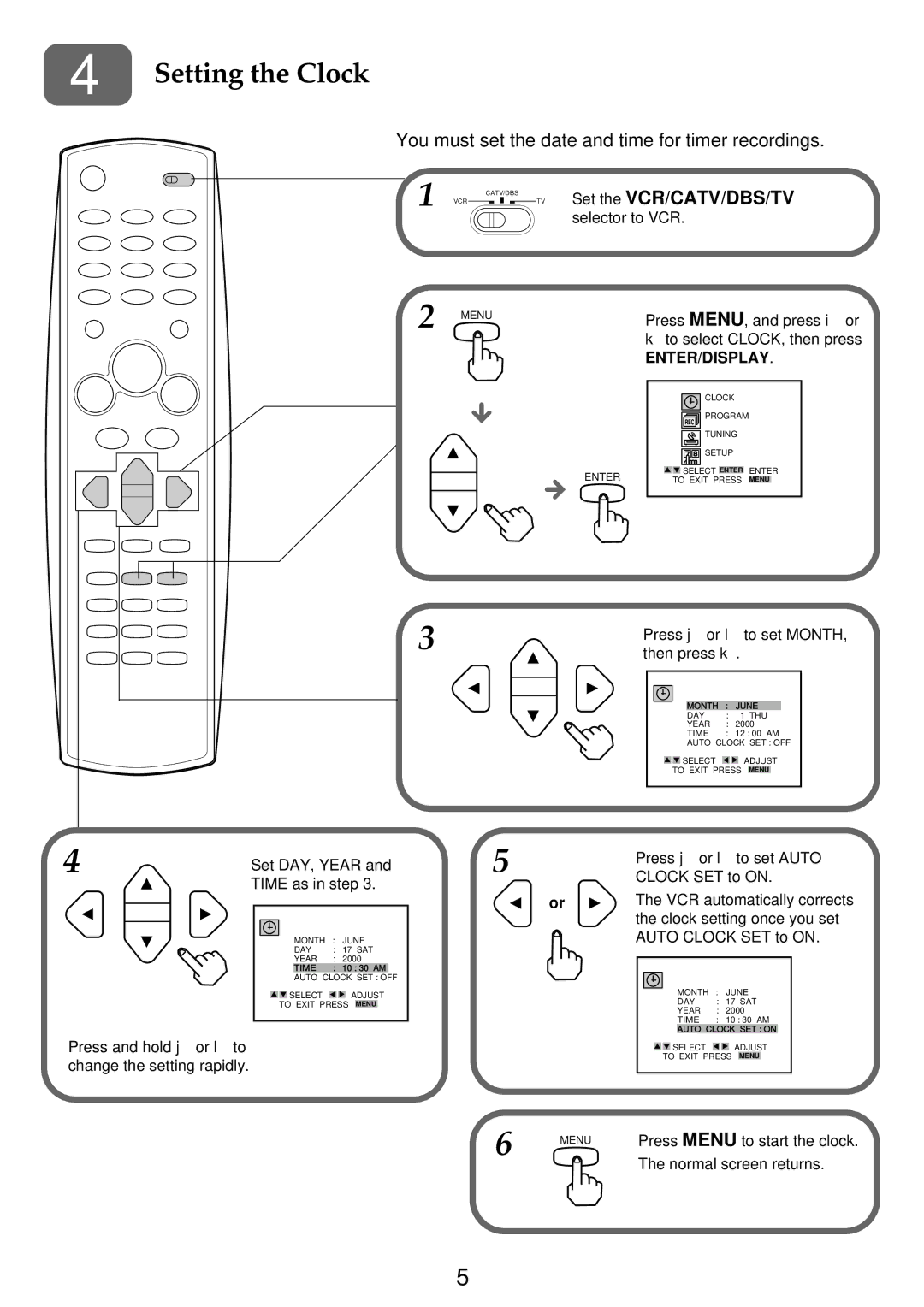 Aiwa HV-FX9000U operating instructions Setting the Clock, Enter/Display 