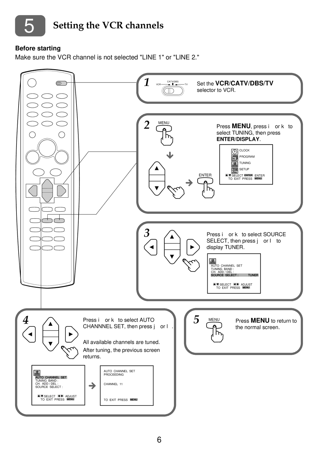 Aiwa HV-FX9000U operating instructions Setting the VCR channels, Before starting 