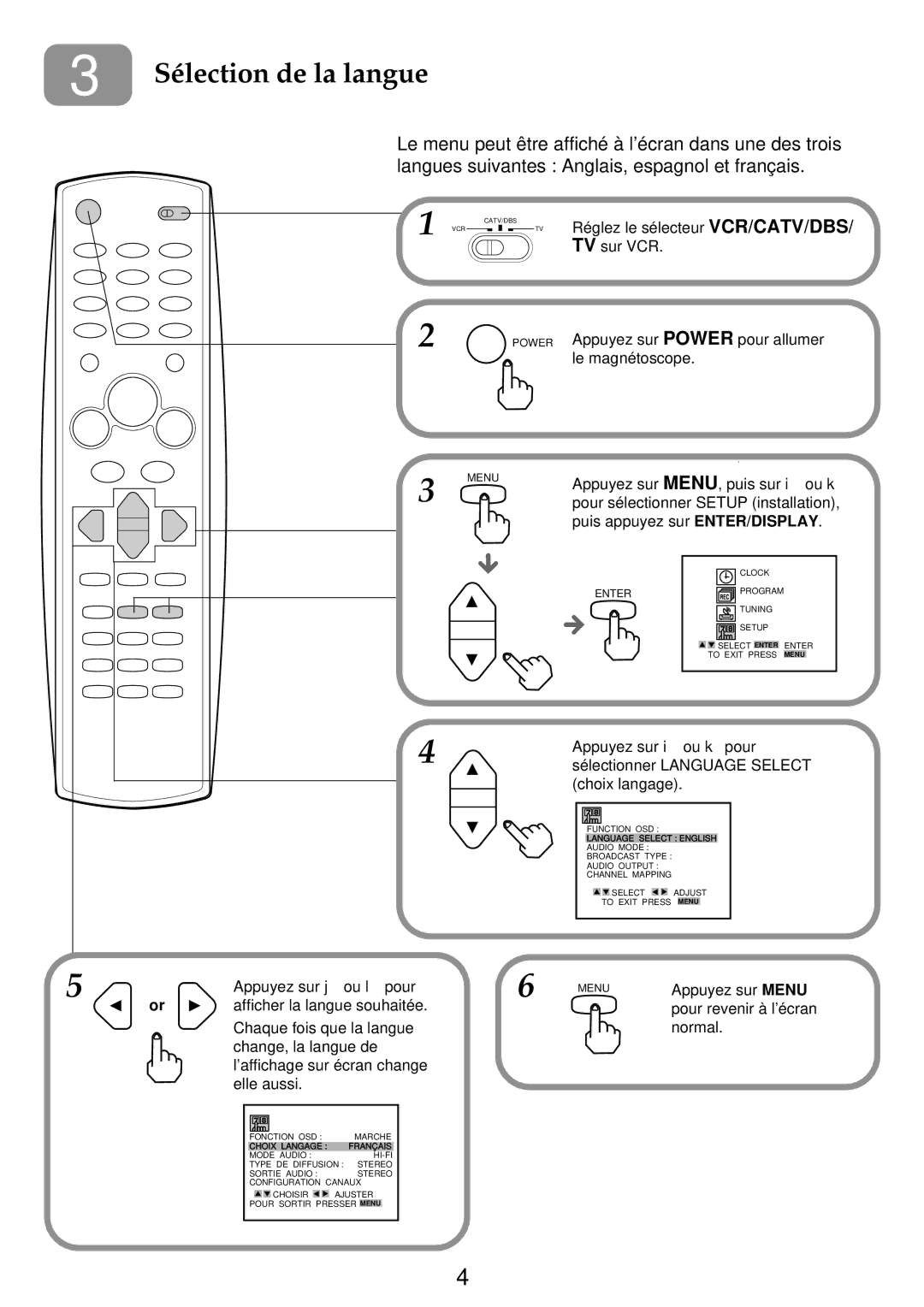 Aiwa HV-FX9000U operating instructions Sélection de la langue 